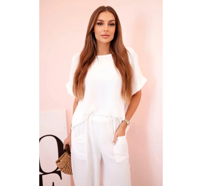 Komplet z viskózy halenka + kalhoty bílý