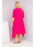 Dámská bavlněná sukýnka Plus Size s asymetrickým lemem fuchsie