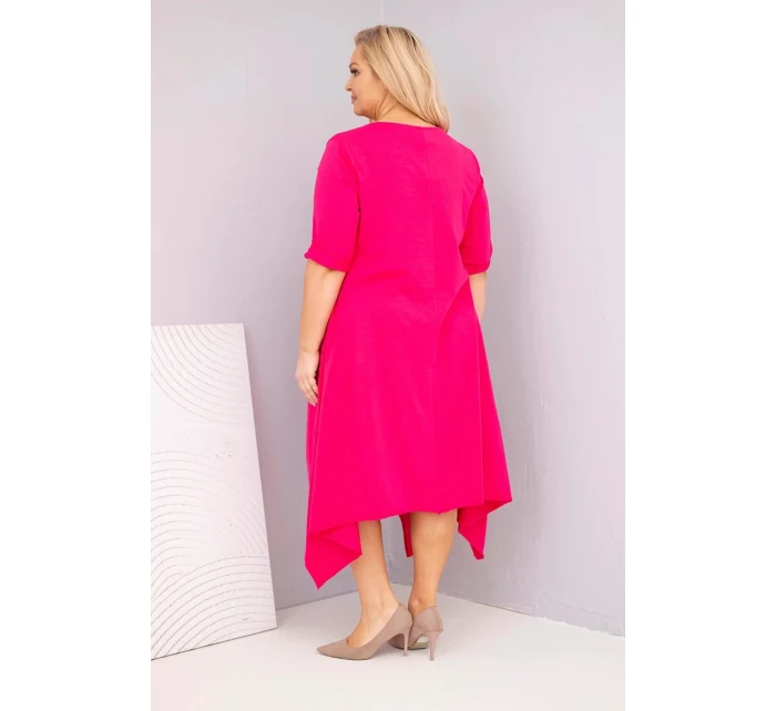 Dámská bavlněná sukýnka Plus Size s asymetrickým lemem fuchsie