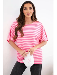 Dámská bavlněná pruhovaná halenka s krátkým rukávem růžová