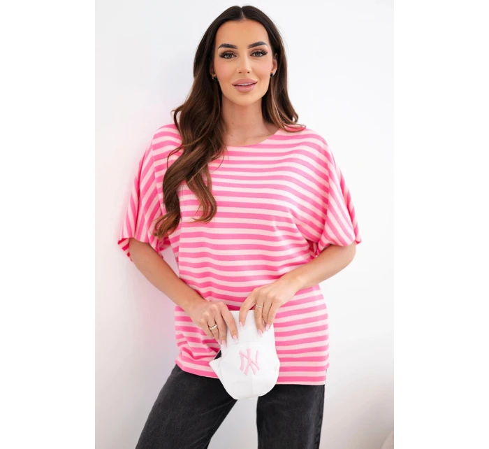 Dámská bavlněná pruhovaná halenka s krátkým rukávem růžová