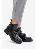 Kožené Lakované Botky S Dekorací Nazouvací Zateplené Černé model 21675534 - EVENTO