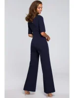 S243 Elegantní overal se zavazováním za krkem - tmavě modrý