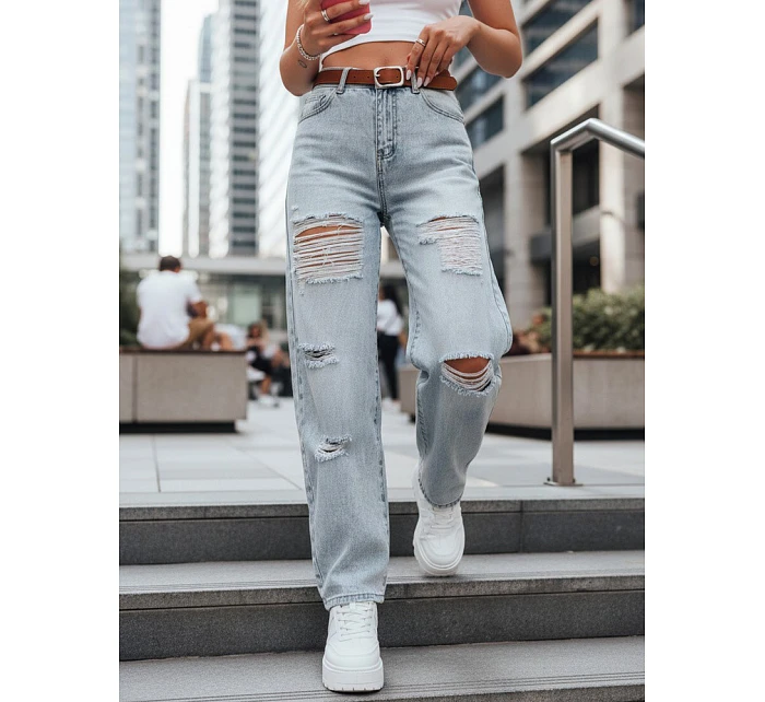 Dámské džínové kalhoty s páskem BAGGINOVA blue FashionStreet UY2683