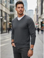 Pánský světle šedý svetr s výstřihem Dstreet model 21993992 - FashionStreet Pánský světle šedý svetr s výstřihem Dstreet model 21993992 - FashionStreet