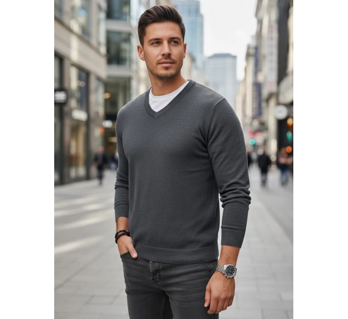 Pánský světle šedý svetr s výstřihem Dstreet model 21993992 - FashionStreet Pánský světle šedý svetr s výstřihem Dstreet model 21993992 - FashionStreet