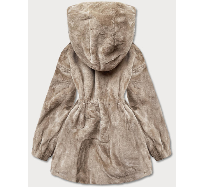 Béžová kožešinová bunda s kapucí (B8049-12)