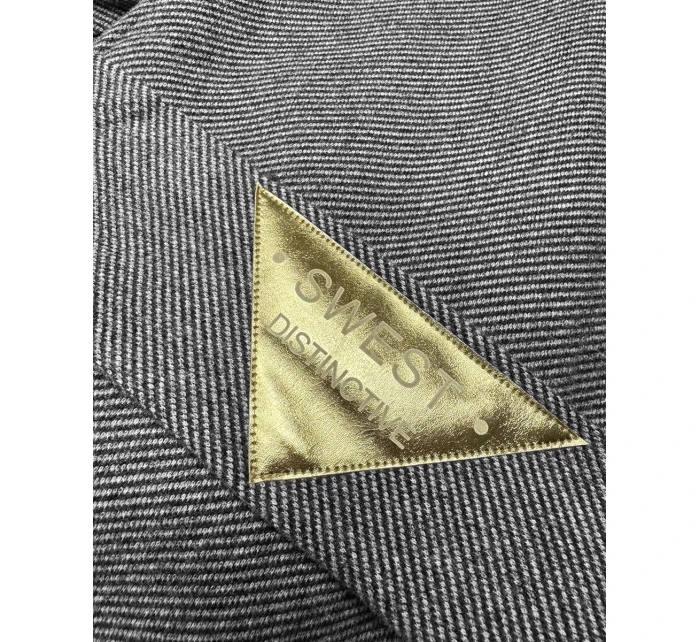 Černý pruhovaný dlouhý dámský kabát s páskem S'West (B8542-1)