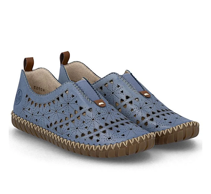 Dámská kožená prolamovaná modrá polobotka Rieker M2852-12 Dámská kožená prolamovaná modrá polobotka Rieker M2852-12