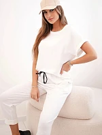 Bavlněný komplet halenka + kalhoty bílý