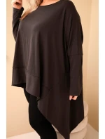 Dámská tunika Plus Size z bavlny s asymetrickým spodem hnědá