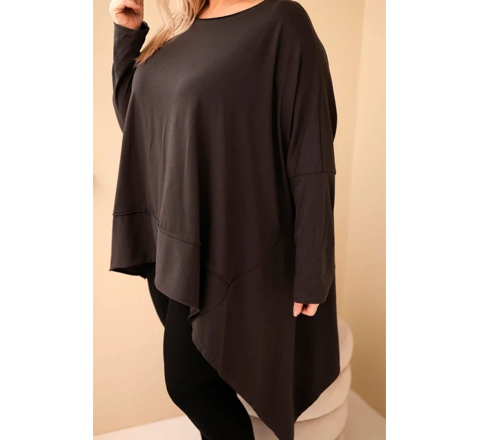 Dámská tunika Plus Size z bavlny s asymetrickým spodem hnědá