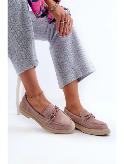 Dámské semišové mokasíny na ploché podrážce s ozdobou D&A TW101 Špinavě růžové