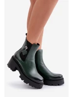 Zazoo 60490 Kožené Zateplené Boty S Dekorací Tmavězelené Zazoo 60490 Kožené Zateplené Boty S Dekorací Tmavězelené