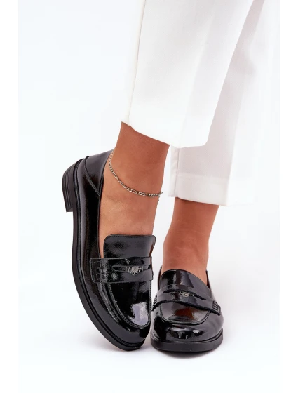 Elegantní Lakované Dámské Mokasíny Z Přírodní Kůže model 21686636 Černé - VINCEZA
