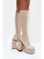 Dámské Kozačky Na Podpatku A Platformě Světle Béžové model 21704795 - Boto
