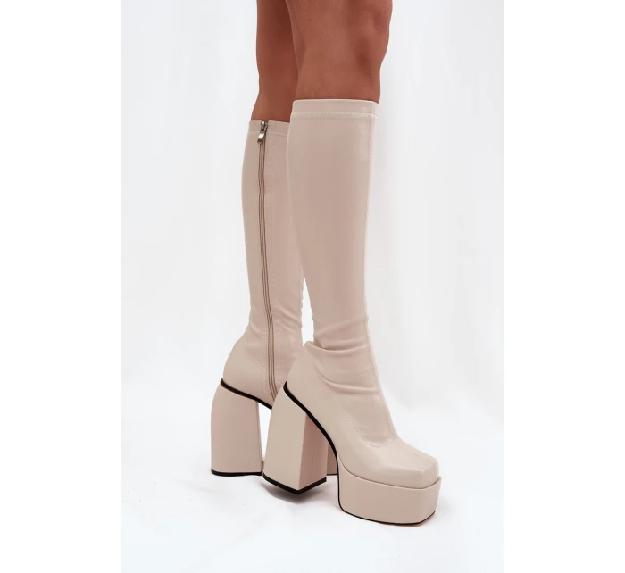 Dámské Kozačky Na Podpatku A Platformě Světle Béžové model 21704795 - Boto