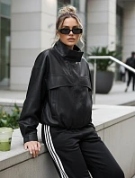 Dámská bunda z ekokůže oversize s vysokým límcem černá FashionStreet TY5651
