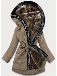 Béžová dámská bunda s kožešinovou podšívkou (B8116-12)