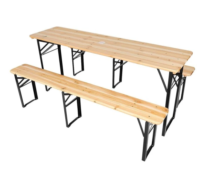 PIKNIKOVÝ BAROVÝ SET DŘEVĚNÝ STŮL A 2 LAVICE