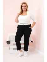 Dámské bavlněné kalhoty Plus Size s páskem černý