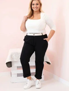 Dámské bavlněné kalhoty Plus Size s páskem černý