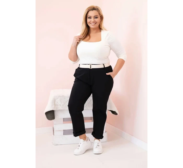 Dámské bavlněné kalhoty Plus Size s páskem černý