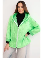 Dámská model 21791595 prošívaná bunda s kapucí a zipem zelená neon - K-Fashion