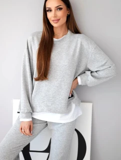 Dámský komplet s mikinou a tepláky šedý melír model 21808639 - K-Fashion
