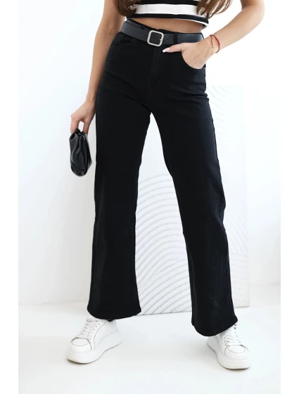 Dámské džíny s rovnými nohavicemi a páskem černé