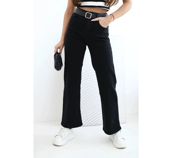 Dámské džíny s rovnými nohavicemi a páskem černé