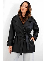 Dámský kabát z ekokůže model 22251656 v pase černý - K-Fashion