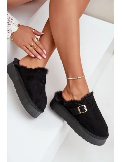 Dámské Pantofle Na Silné Podešvi S Kožešinou A Přezkou Černé Linneola