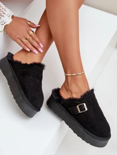 Dámské Pantofle Na Silné Podešvi S Kožešinou A Přezkou Černé Linneola
