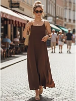 Dámské letní maxi šaty s viskózou, čokoládová barva, FashionStreet EY2662 Dámské letní maxi šaty s viskózou, čokoládová barva, FashionStreet EY2662