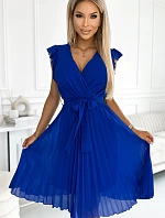 374-4 POLINA Plisované šaty s výstřihem a volánky - CHABROW