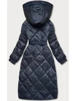 Tmavě modrá dlouhá dámská péřová bunda (ag1-j9081)