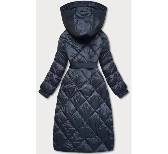 Tmavě modrá dlouhá dámská péřová bunda (ag1-j9081)