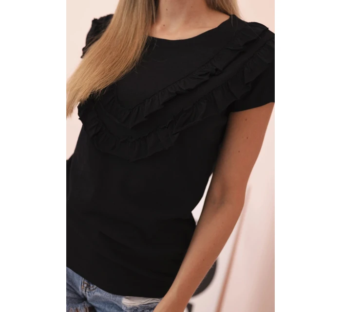 Dámská bavlněná blůza s výstřihem do V a potiskem bílá Dámská bavlněná blůza s výstřihem do V a potiskem bílá