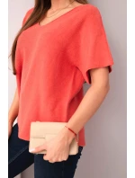 Dámská svetr s krátkým rukávem a výstřihem do V malinová Dámská svetr s krátkým rukávem a výstřihem do V malinová