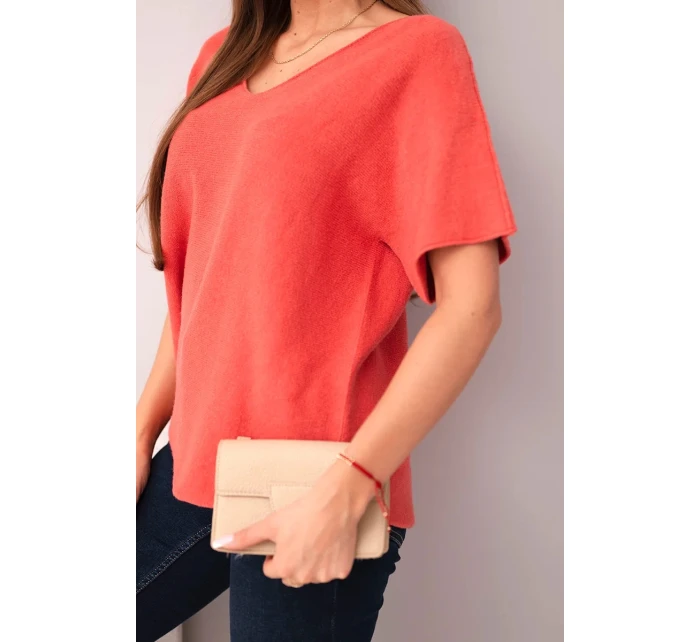 Dámská svetr s krátkým rukávem a výstřihem do V malinová Dámská svetr s krátkým rukávem a výstřihem do V malinová