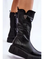 model 21605589 Kožené dámské kozačky s vlnou černé - Zazoo