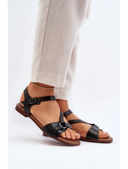 model 21649966 Dámské kožené sandály černé - Zazoo