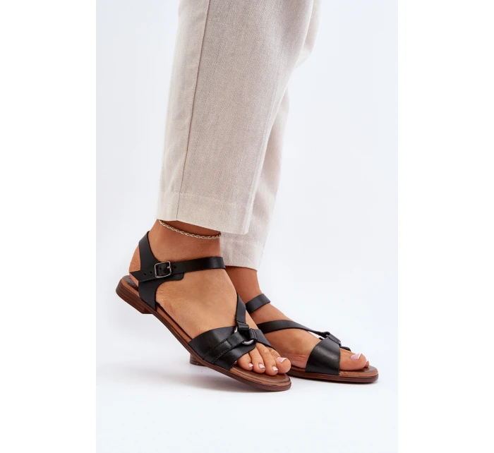 model 21649966 Dámské kožené sandály černé - Zazoo