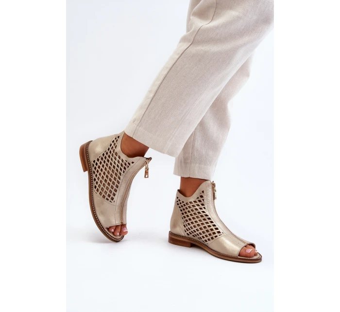 Kožené Prokreslené Sandály Na Zip Zlaté Zazoo 977/L