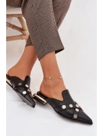 Kožené dámské nazouváky s ozdobnými pásky D&A model 22031828 Černé - S.Barski