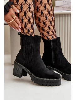 Dámské Kotníkové Boty Na Podpatku Z Eko Semiše Zateplené Černé Nevitas