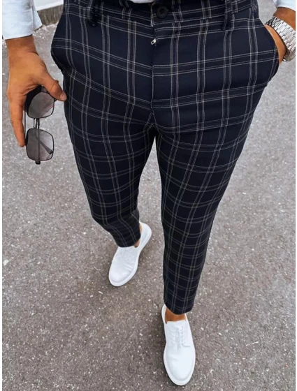 Pánské černé kostkované chinos kalhoty FashionStreet UX3953