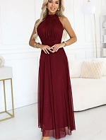 636-1 VERONICA luxusní dlouhé šaty s brokátovým akcentem a elegantní linií - vínová barva