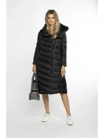 Dlouhá černá dámská bunda s kapucí model 21247122 - Ann Gissy